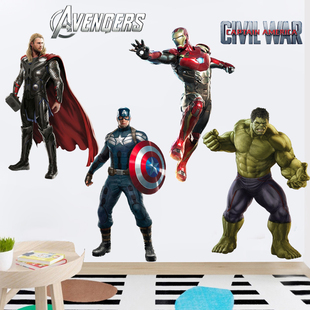 复仇者联盟系列自粘贴画 饰墙贴纸防水 钢铁侠美国队长雷神房间装