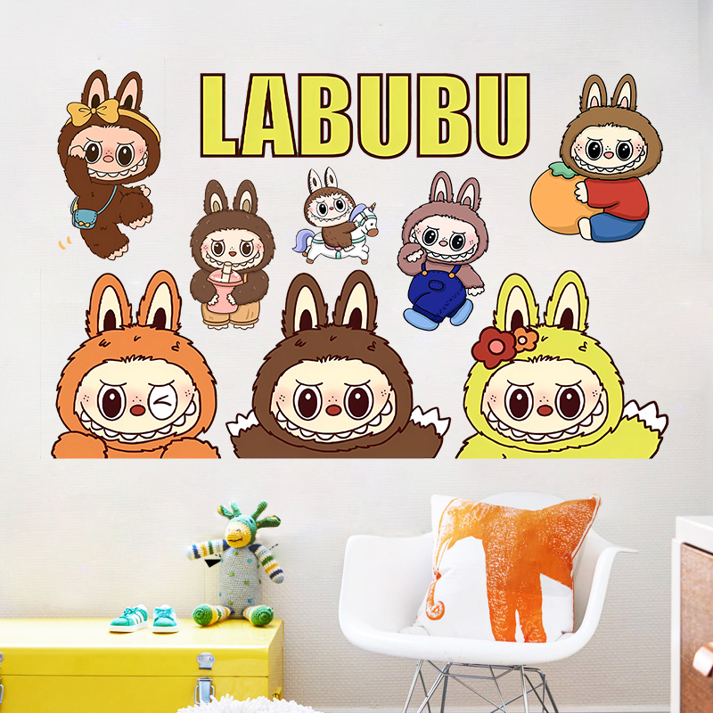 拉布布卡通图案女生卧室儿童房贴纸创意背景装饰墙贴防水自粘贴画图片