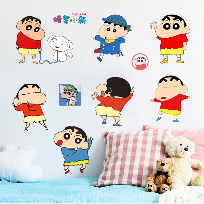 卡通蜡笔小新可移除开关贴卧室宿舍墙贴行李箱贴纸冰箱贴画玻璃贴