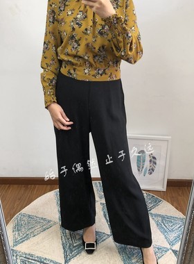 20SS 法式优雅 品质基础款 黑色宽松休闲裤高腰阔腿裤长裤新款女