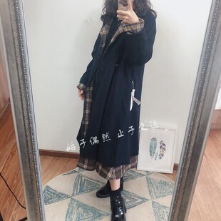 静默悬音2021冬季新款格子毛呢外套女长款过膝双面呢大衣小众两穿
