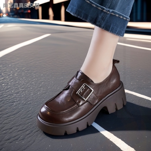 2026春季新款头层牛皮乐福鞋复古英伦风厚底增高小皮鞋真皮单鞋女