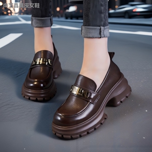 2026春季新款头层牛皮乐福鞋女鞋松糕厚底休闲舒适百搭真皮单鞋女