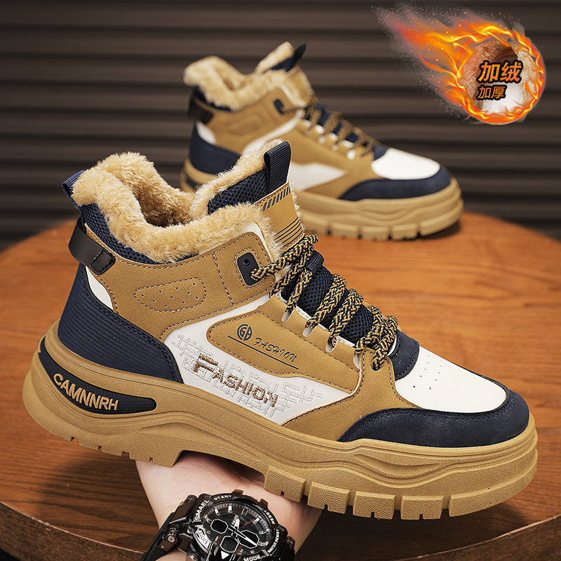 马丁靴男冬季加绒保暖棉鞋户外登山防水防滑工装靴皮毛一体雪地靴