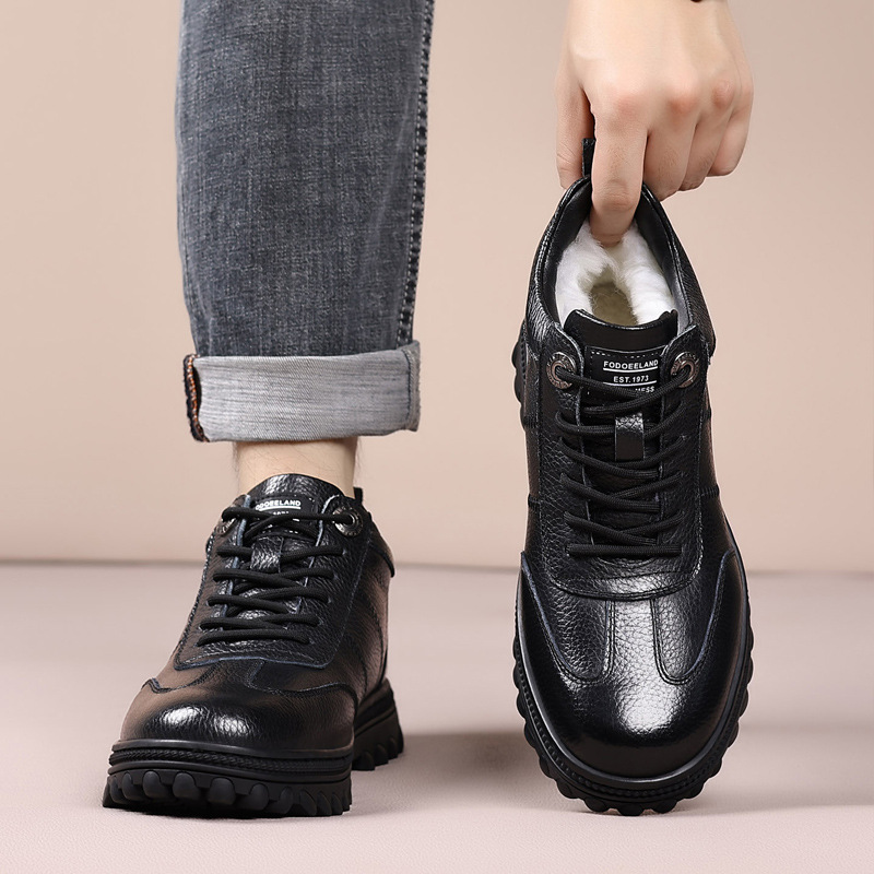 冬季新款羊毛保暖男士棉鞋防滑休闲加绒中年高帮男款大码爸爸男鞋