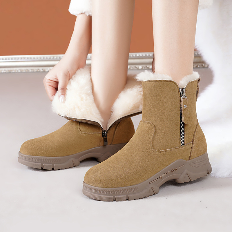 2025真皮雪地靴女冬季加绒加厚棉鞋保暖女鞋子真皮羊毛一体短靴子