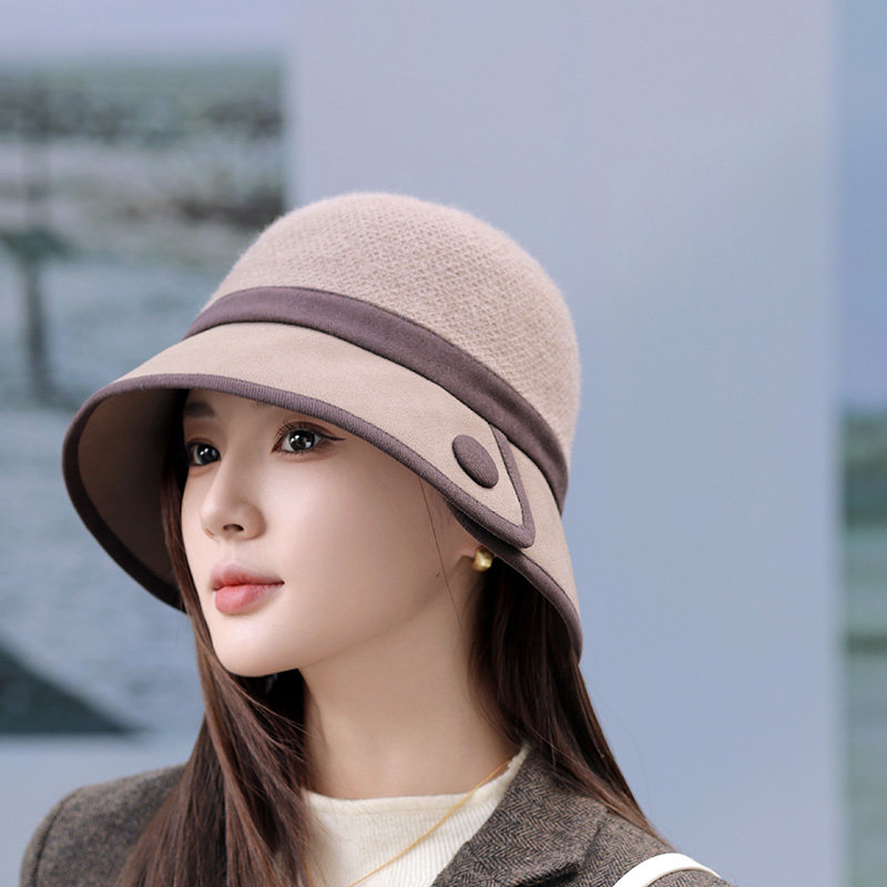 2025新款渔夫帽女秋冬加厚羊毛帽时尚女帽优雅时尚冬季盆帽显脸小