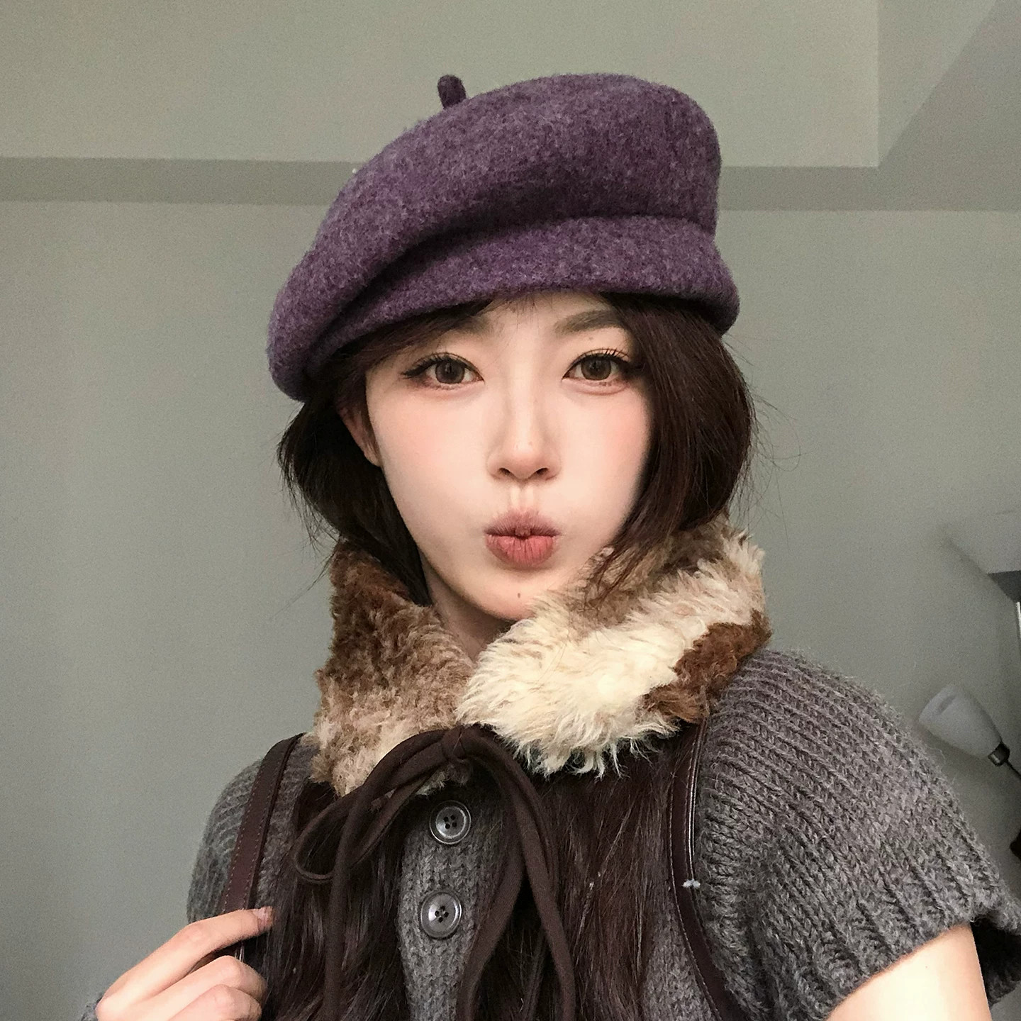 秋冬毛呢贝雷帽女保暖显脸小