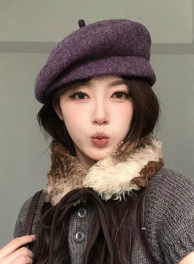 秋冬毛呢贝雷帽女保暖显脸小