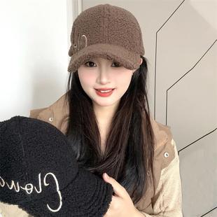羊羔绒保暖棒球帽子女款2025新款秋冬季加绒防寒逛街显脸小鸭舌帽