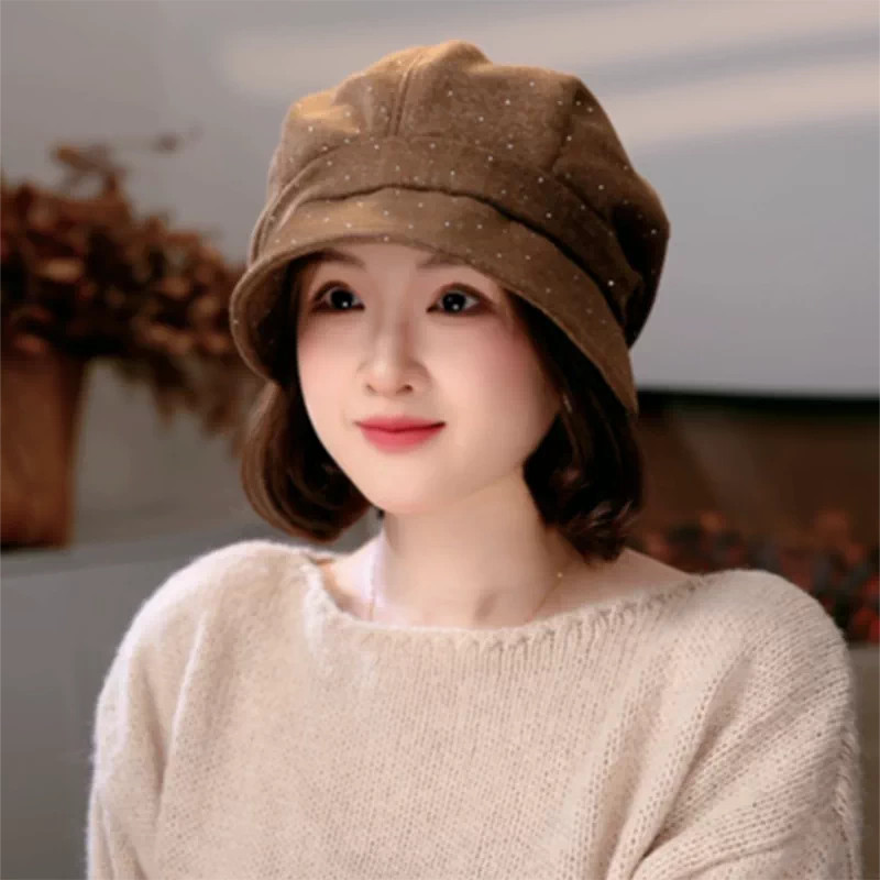 秋冬女星星短檐显脸小八角帽盆帽