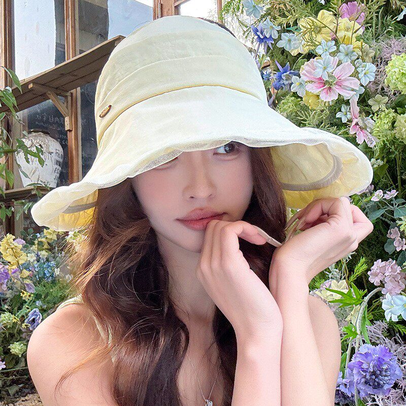 甜美可爱大檐防晒帽子女春夏季空顶帽可折叠宽帽檐防紫外线太阳帽