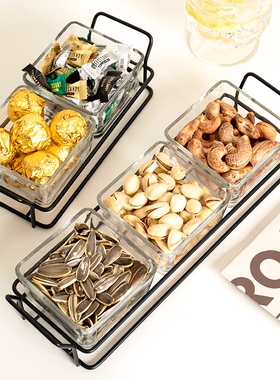 简约风北欧正方形水果盘分格多格小吃碟糖果家用果碟茶几小零食盘