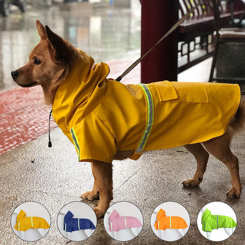 跨境狗狗雨衣斗篷狗雨衣两脚宠物雨衣大型犬防水衣服反光连帽雨衣