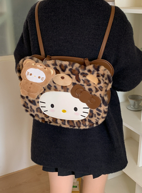儿童HelloKitty包女2025秋冬学生党毛茸茸双肩包可爱凯蒂猫斜挎包