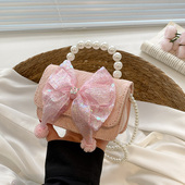 女童包包小女孩洋气公主珍珠手拎包韩版 女孩蕾丝蝴蝶结斜挎包单肩