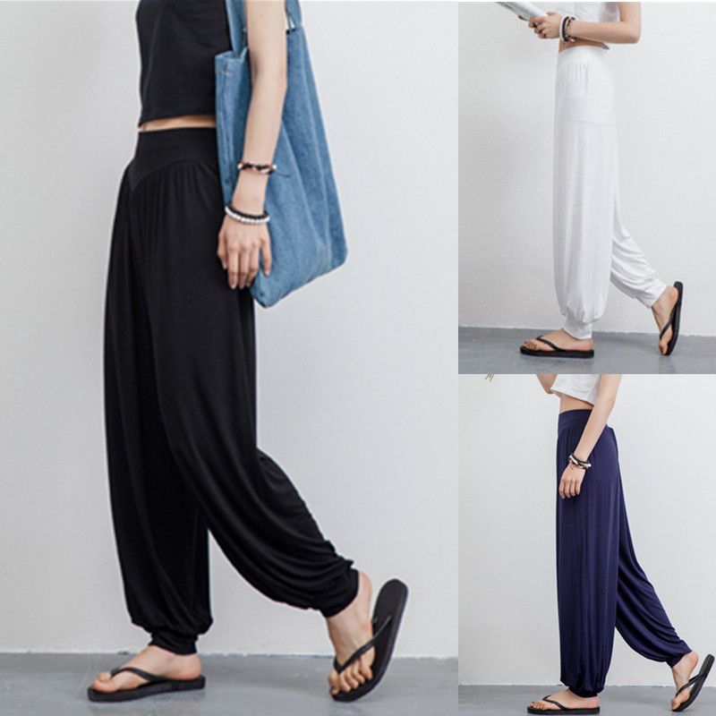 新款莫代尔瑜伽高腰哈伦裤民族风宽松大码灯笼裤女夏广场舞蹈长裤