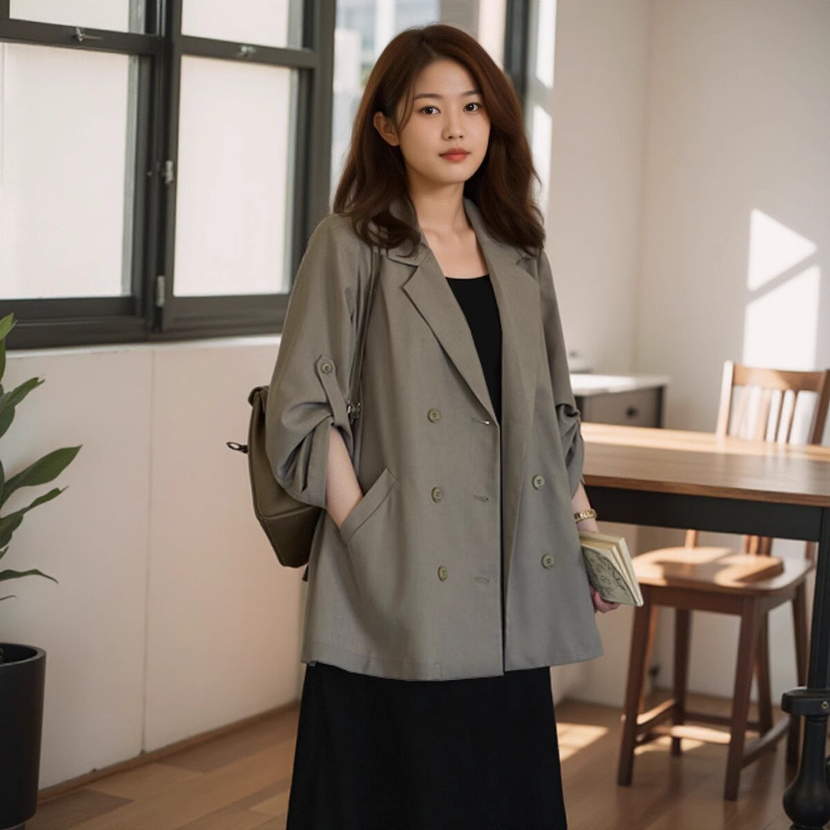 秋季大码女遮肚显瘦西装外套