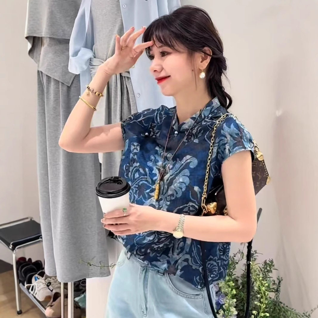 新中式短袖衬衫女2026夏季衬衣新款小个子爆款斜襟洋气小衫上衣潮