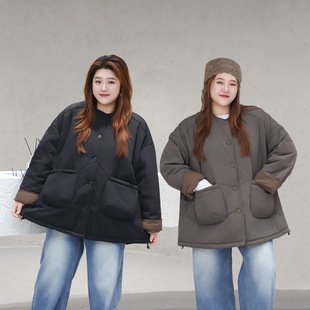 秋冬款宽松显瘦日常保暖百搭复古加肥棉服大码女装300斤胖mm