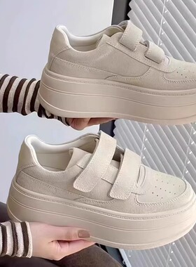 欧洲站真皮厚底松糕爆款加绒小白鞋女2025新款棉鞋欧货魔术贴板鞋