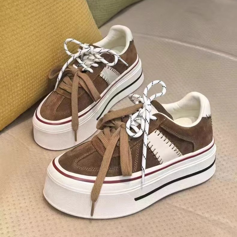 欧洲站2025新款真皮复古增高德训鞋厚底松糕休闲运动板鞋女秋欧货