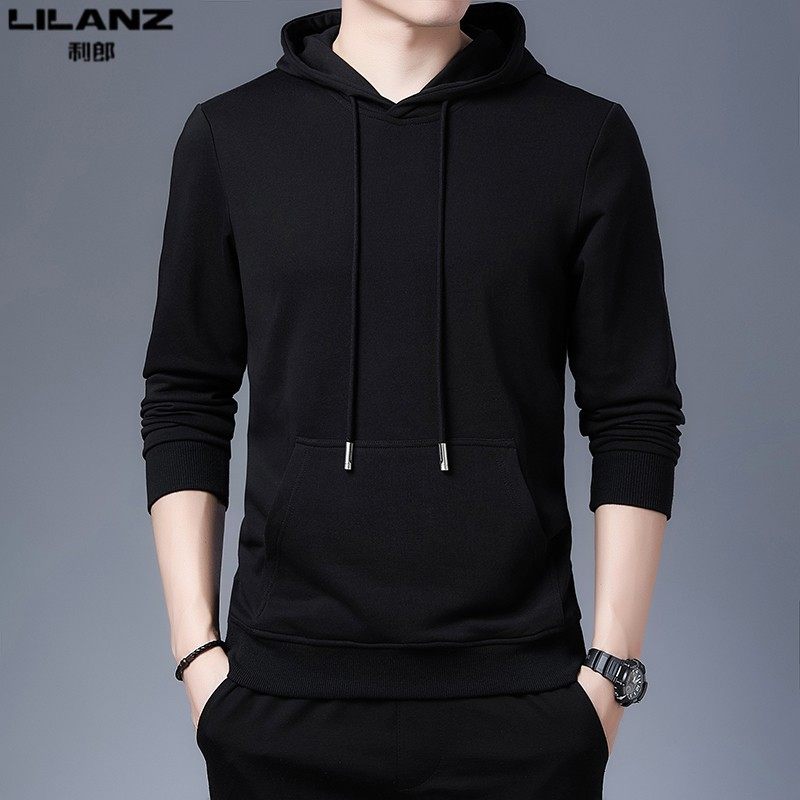 2026新款利郎男装连帽卫衣春季纯棉长袖t恤男士纯色套头潮流上衣T