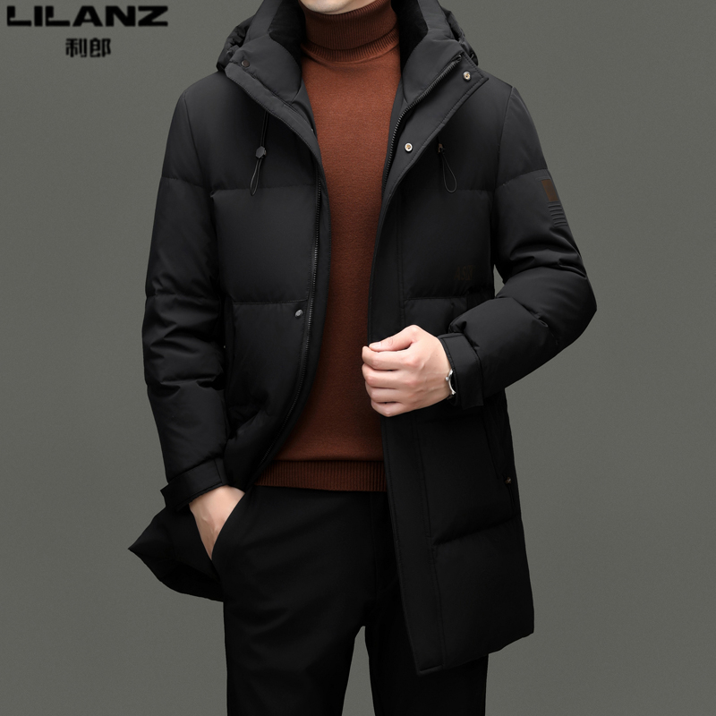 利郎连帽中长款连帽羽绒服