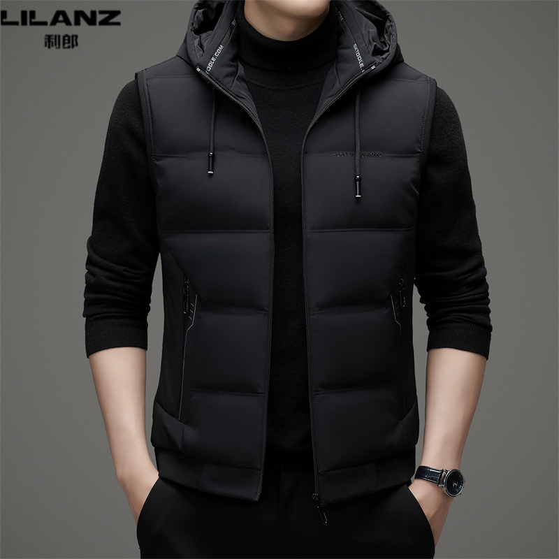 利郎连帽短款羽绒马甲