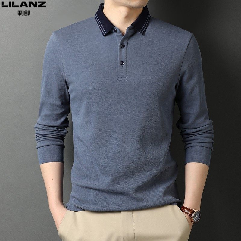 2026春季利郎新款长袖T恤翻领纯棉男装纯色POLO衫男士休闲上衣潮