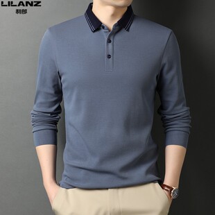 2026春季利郎新款长袖T恤翻领纯棉男装纯色POLO衫男士休闲上衣潮