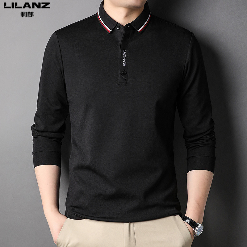 利郎男装长袖T恤春季新款桑蚕丝休闲纯棉Polo衫男士翻领纯色上衣