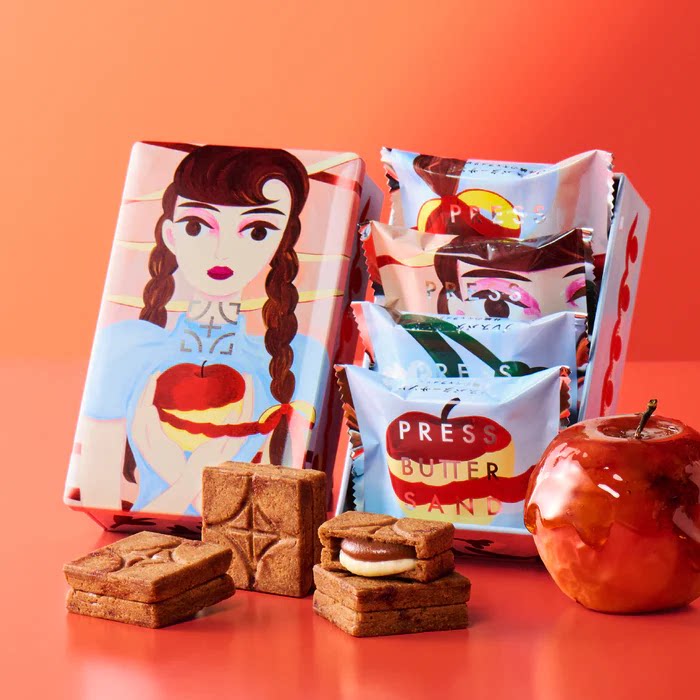 新品日本ins 零食PRESS BUTTER SAND苹果味夹心曲奇饼干