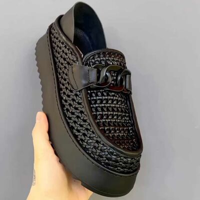 2025新品男士纯皮面编织网孔凉鞋