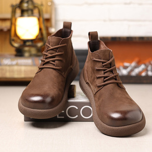 潮流男士加绒马丁靴2025新款秋冬头层牛皮复古高帮户外中帮休闲靴
