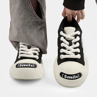 网红同款开口笑厚底大头帆布鞋男女款潮夏季透气休闲百搭增高板鞋