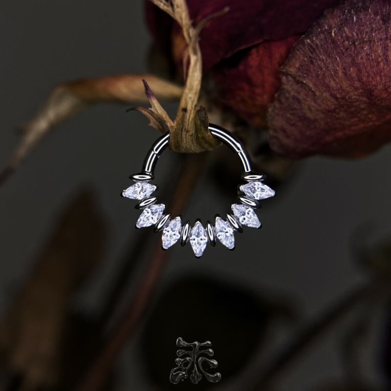 麦穗马眼锆石拼接搭扣环 16g钛合金8mm植入级防过敏高抛光daith环