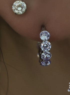 爆闪满钻粗圈耳环8/10mmF136植入级钛合金防敏小众亚文化睡觉免摘