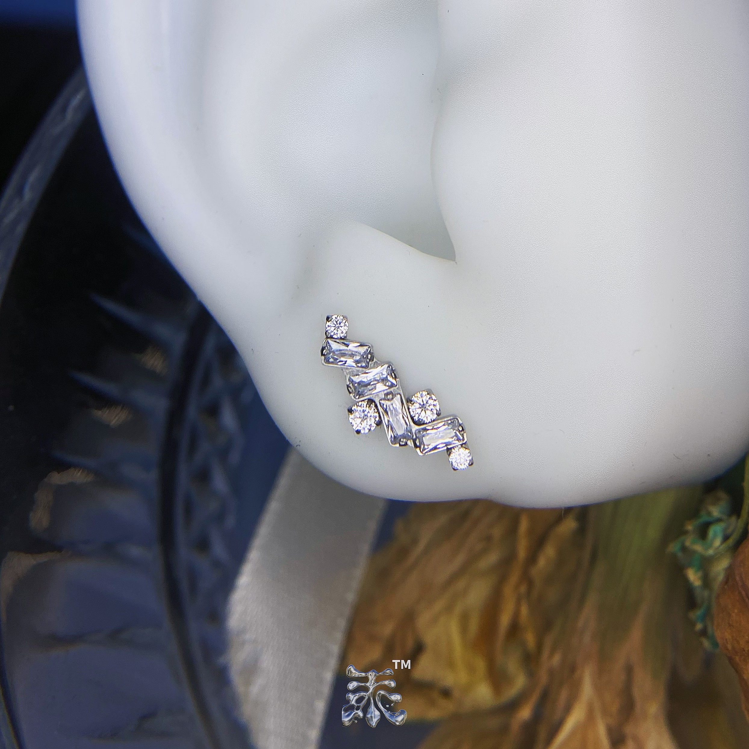 锆石拼接长款耳骨钉f136钛合金亚