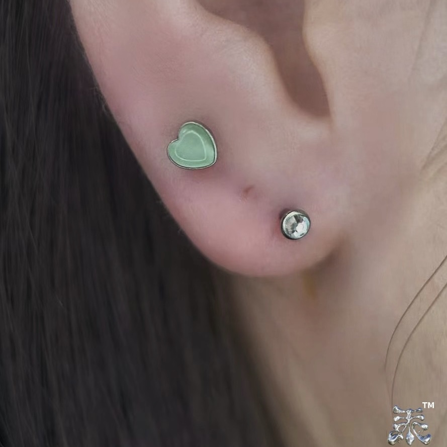 天然石平底包边彩色小耳钉钛合金