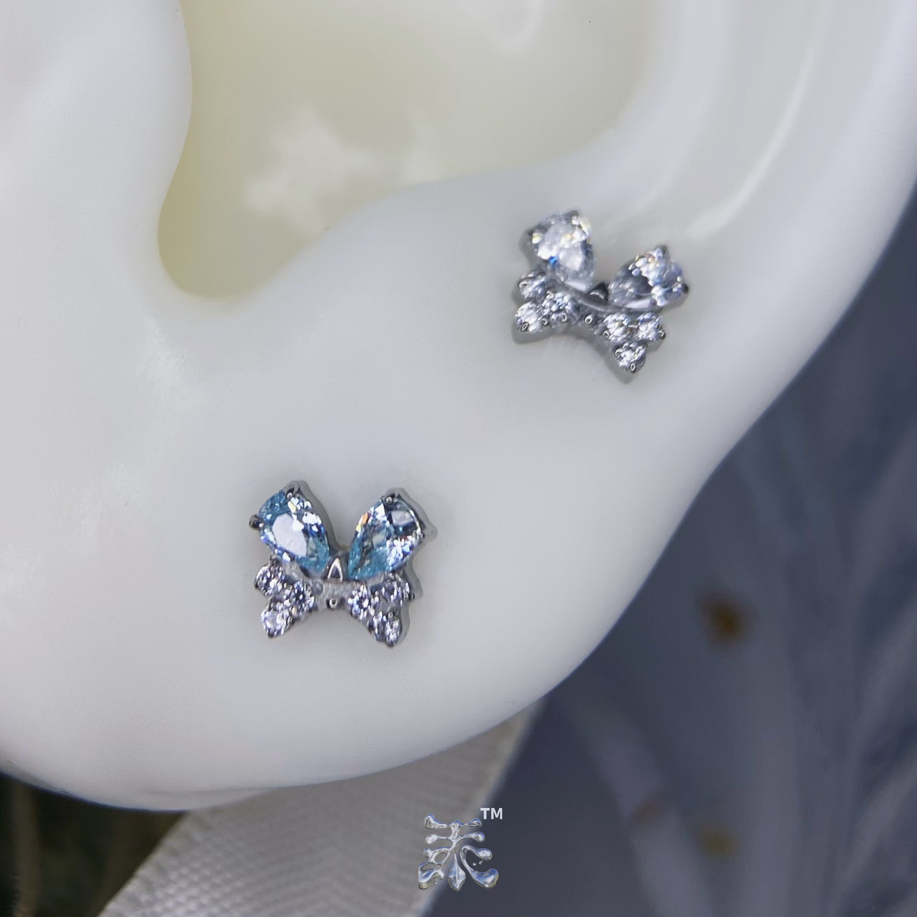 小水滴晶石蝴蝶耳钉 f136钛合金防过敏穿刺饰品植入级免摘 亚文化