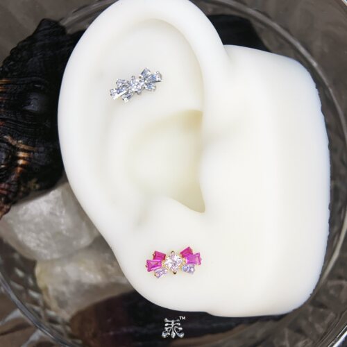 冰晶拼接蝴蝶结f136钛合金耳钉0.9牙平底植入级flat耳骨高抛光亚