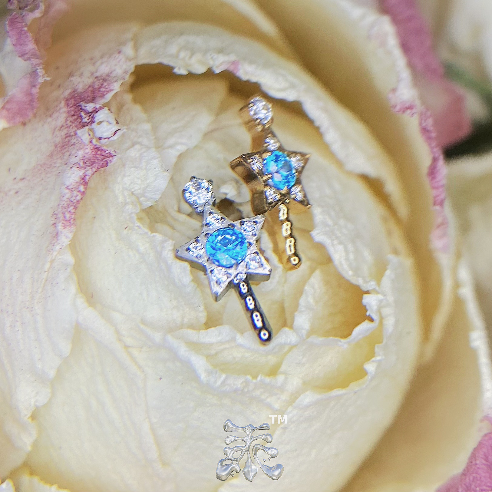 精灵手杖 蓝锆石魔法棒植入级钛合金防过敏 小众设计款耳钉亚文化