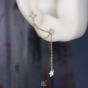 符文十字架长链条吊坠耳钉0.9牙内螺纹f136植入级钛合金 小众设计