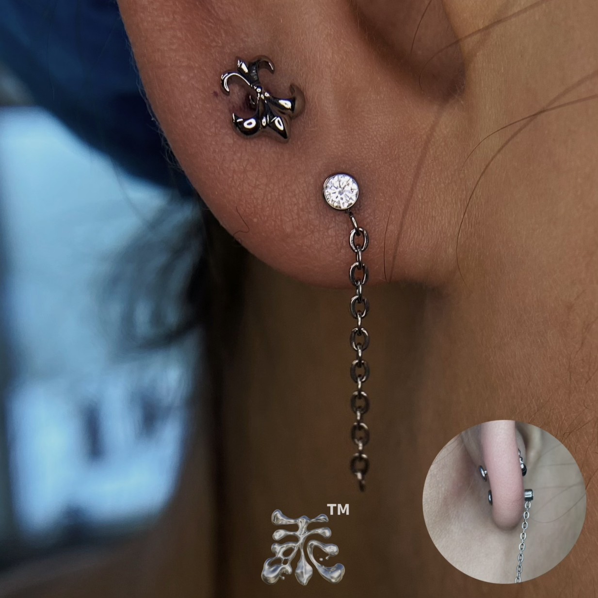 锆石长链条吊坠 16g18g0.9螺纹端 植入级钛合金耳钉 防过敏亚文化