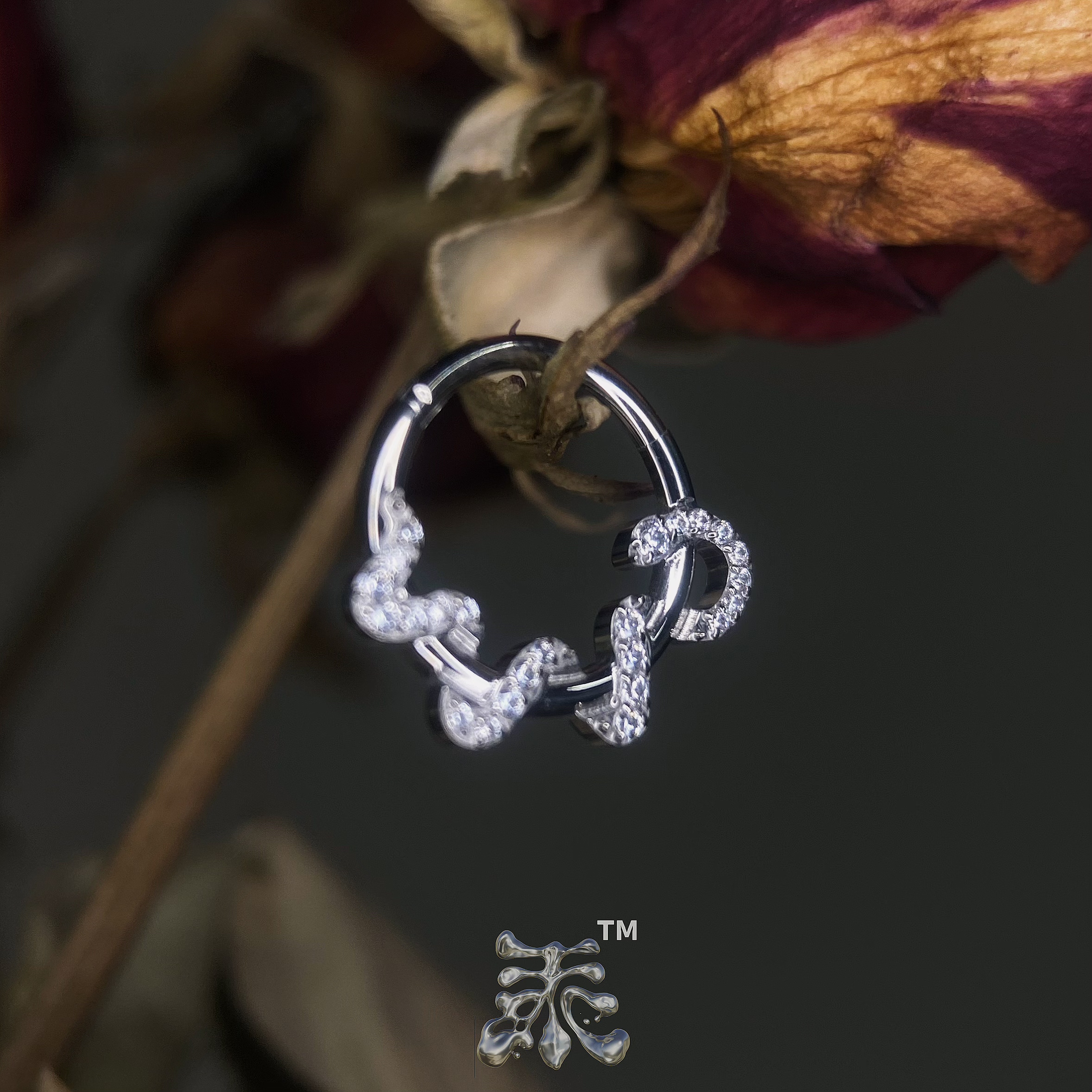 灵蛇锁环锆石微镶蛇形耳钉