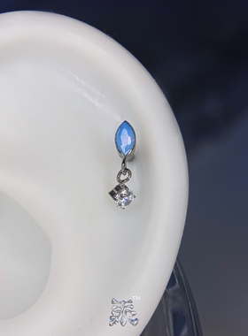 mini马眼蓝色蛋白石吊钻小耳钉0.9牙内螺纹f136植入级钛合金 防敏