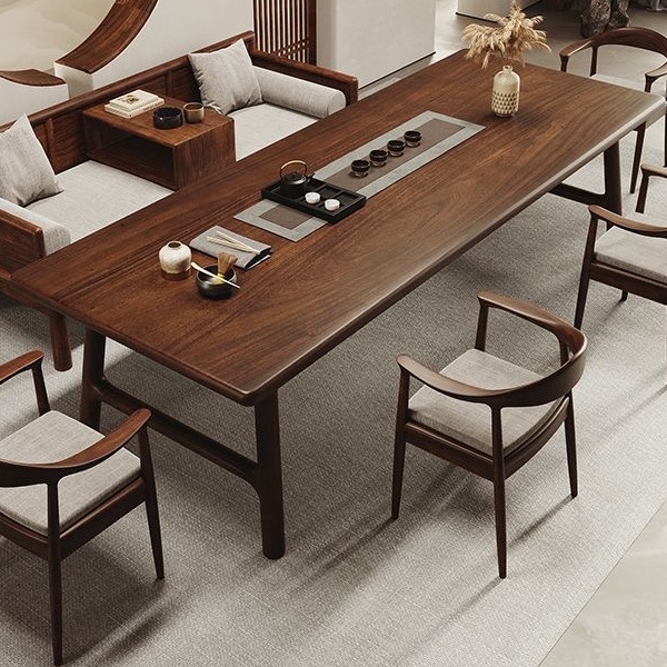 南美胡桃木茶桌椅组合家用客厅大板长桌现代简约阳台高档泡茶桌台