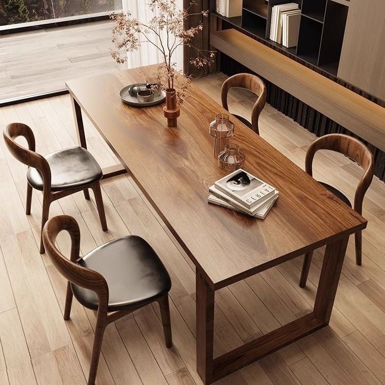 南美黑胡桃木长条餐桌椅实木大板桌长方形电脑桌工作台办公桌书桌