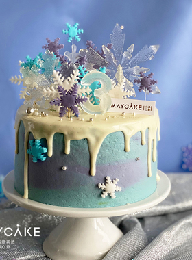 冰雪奇缘生日蛋糕童趣女孩蓝紫色主题新鲜水果动物奶油无添加小满